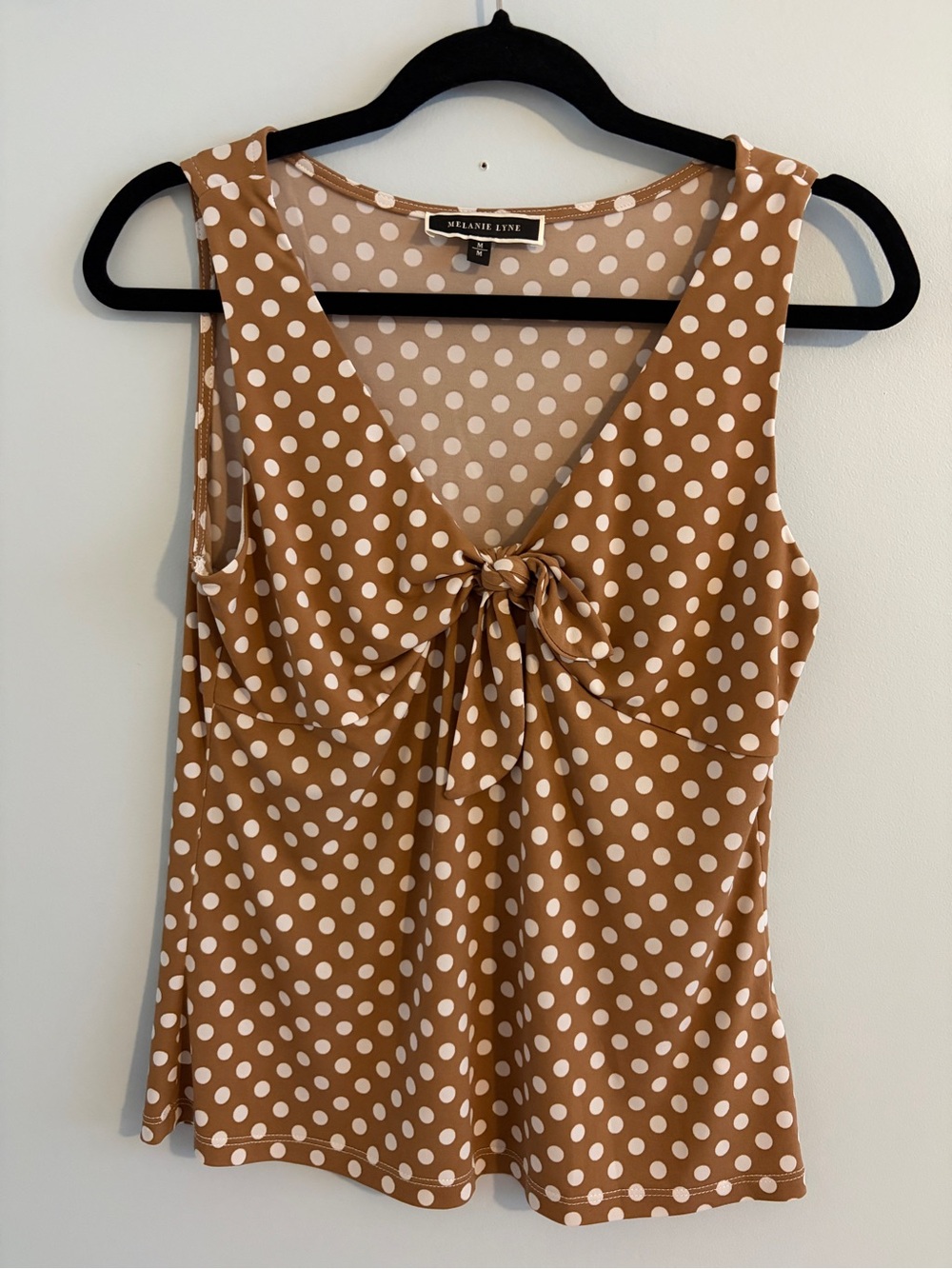 Melanie Lyne Brown Polka Dot Tie-Front Sleeveless Tank Top - Picture 3 of 13